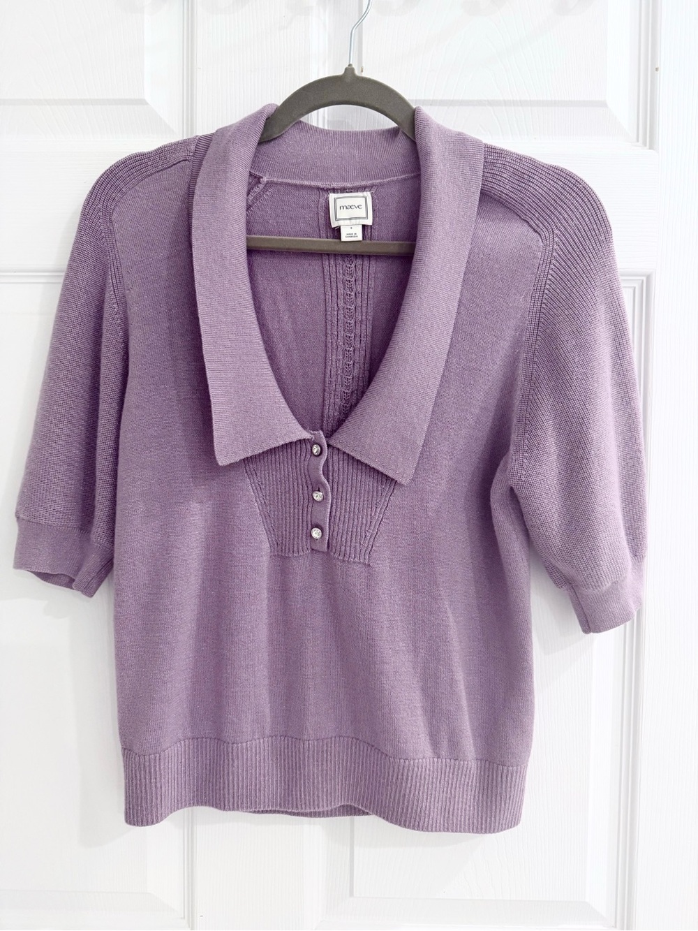 Anthropologie Lilac Short-Sleeve Knit Sweater with Subtle Sparkle